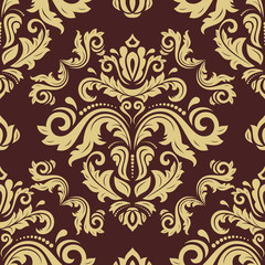 Oriental vector classic brown and golden pattern. Seamless abstract background with repeating elements