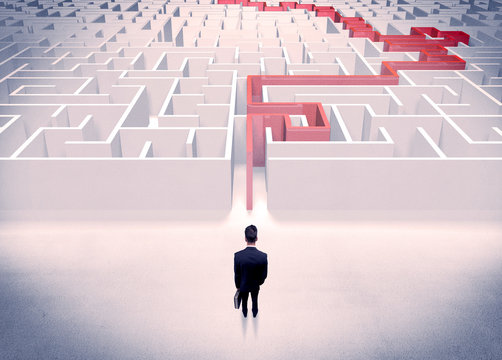 Maze solved for businessman concept