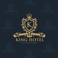 King hotel logo,K letter logo,crest logo,luxury brand design template.