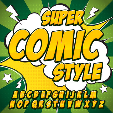 Comic neon alphabet set. Letters, numbers and figures for kids' illustrations, websites, comics
