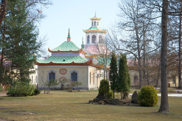 Fototapeta na wymiar April day in the Chinese village. Alexander Park of Tsarskoye Selo