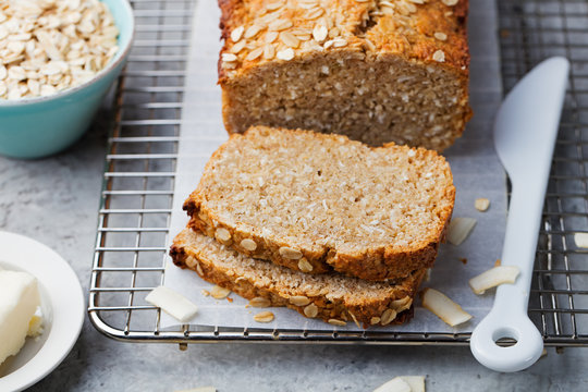 Healthy Vegan Oat And Coconut Loaf Bread, Cake