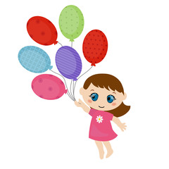 Little girl running with balloons