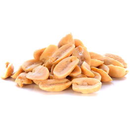 salted peanuts on white background