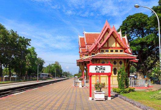 Royal pavilion at hua hin railway station with hua hin in Thai l