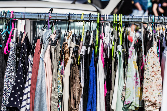 cheap second hand fashion women's clothes at garage sale