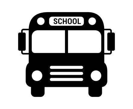 School bus or schoolbus transportation vehicle with label flat icon for apps and websites