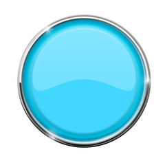 Glass button. Round blue button with chrome frame