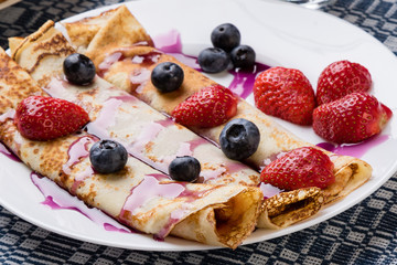 pancake with jam and syrup