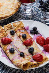 pancake with jam and syrup