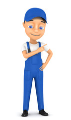 3d small person in a workwear Isolated on white