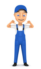 3d small person in a workwear Isolated on white