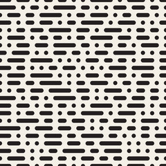 Vector Seamless Black and White Morse Code Dashed Horizontal Lines Pattern - 112444046