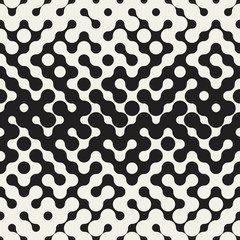 Vector Seamless Black And White Rounded Irregular Maze Halftone Gradient Pattern