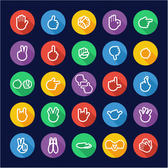 Hand Signs Icons Flat Design Circle