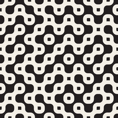 Vector Seamless Black And White Rounded Irregular Maze Lines Pattern