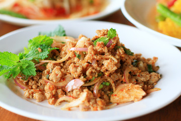 Spicy minced pork (Thai foods)