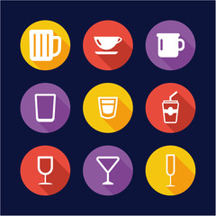 Glass Or Cup Icons Flat Design Circle