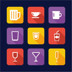 Glass Or Cup Icons Flat Design