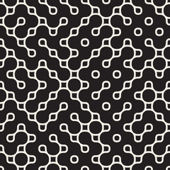 Vector Seamless Black And White Rounded Irregular Maze Lines Pattern
