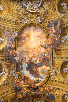 Rome, Italy - September 10, 2015: Chorus of Basilica Il Gesu, Rome, Italy. Ceiling view