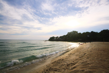 holiday, fine sandy beach with footprints of people on its surface