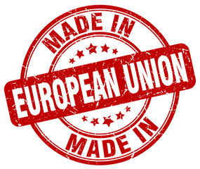 made in european union red grunge round stamp