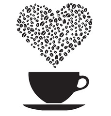 coffee cup with beans in heart vector