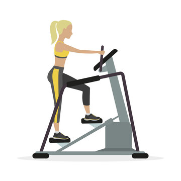 Woman workout on stepper, on a white background. Vector.