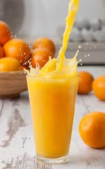 Door stickers Juice Orange juice pouring splash