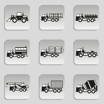 Set of vector icons on the theme of heavy motor vehicles.