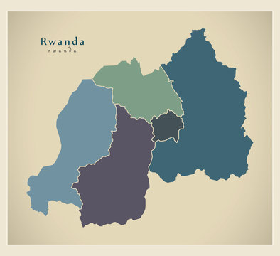 Modern Map - Rwanda with provinces colored RW
