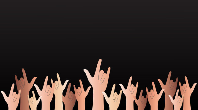 all hands up love sign reflect and black background vector