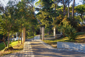Entrance to the Large Town Park (botanical garden) of  Tivat city. Montenegro