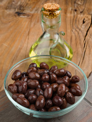 homemade olive oil on wood