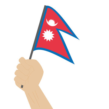 recommend clip art: Hand holding and raising the national flag of Nepal
