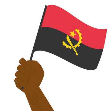 recommend clip art: Hand holding and raising the national flag of Angola