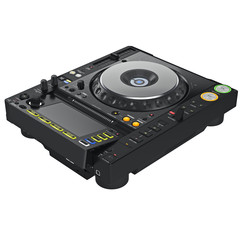 Black dj mixer turntable, digital display. 3D graphic