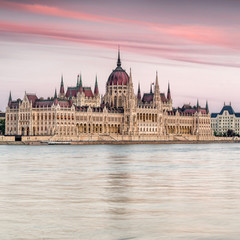 Fototapeta premium The Hungarian Parliament on the Danube River in Budapest