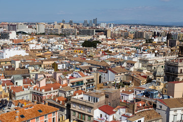 Aerial views of the rooftops of the city of Valencia.