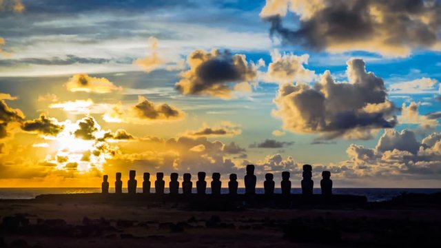 Time lapse of sunrise at Ahu Tongariki on Easter Island, Chile