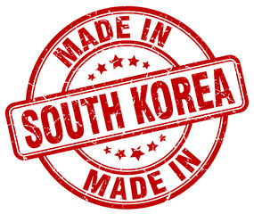 made in South Korea red grunge round stamp