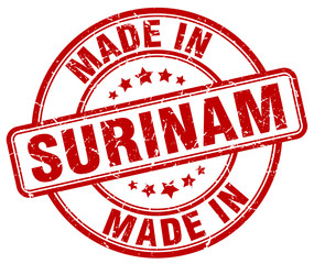 made in Surinam red grunge round stamp