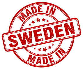 made in Sweden red grunge round stamp