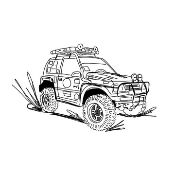 recommend clip art: Tuned SUV car, sketch for your design