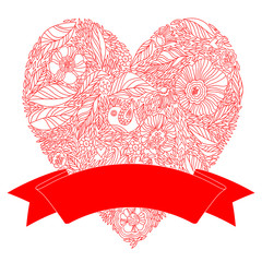 Bright floral romantic background. Love concept in vector. Heart made of flowers. Wedding and Valentine day.