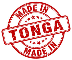 made in Tonga red grunge round stamp