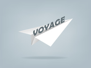 beautiful realistic vector illustration of paper plane with text voyage,voyage design concept