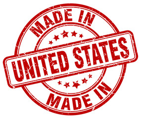 made in United States red grunge round stamp