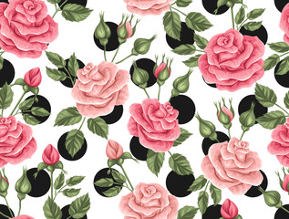 Seamless pattern with vintage roses. Decorative retro flowers. Easy to use for backdrop, textile, wrapping paper, wallpaper